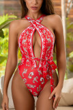 Black Sexy Printed One-piece Swimsuit