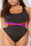 Black Sexy Stitching Plus Size Swimsuit