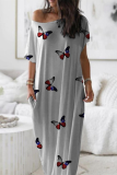 Grey Fashion Casual Printed Loose Dress