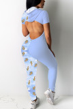 Blue Sexy Patchwork Printed Skinny Jumpsuit