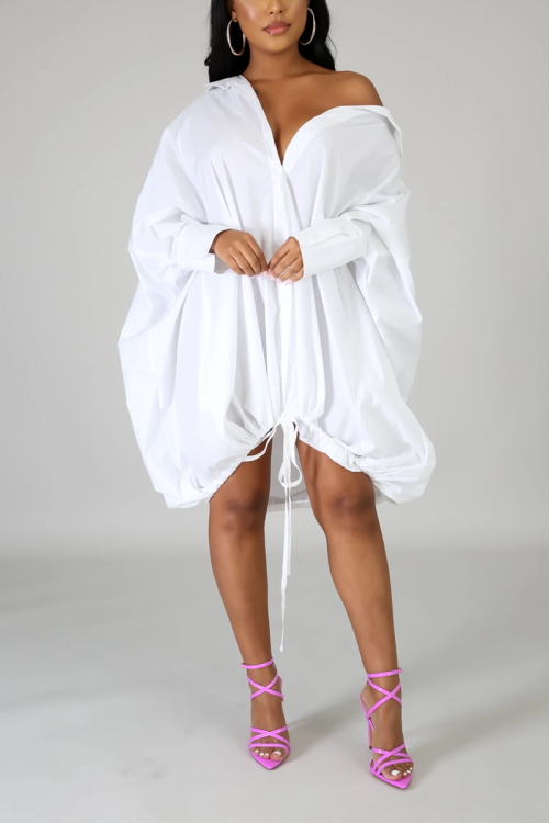 White Fashion Casual Long Sleeve Loose Dress