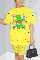 Yellow Fashion Casual Printed Short-sleeved T-shirt Set