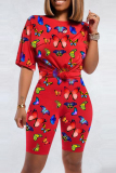 Red Fashion Casual Butterfly Print Sports Set