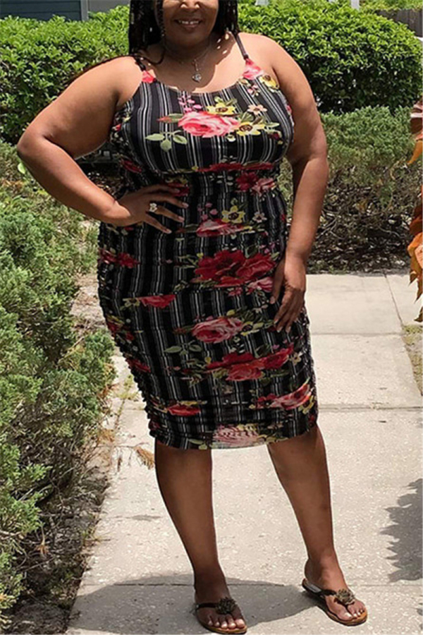 Multicolor Sexy Plus Size Printed Sling Dress