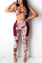 Wine Red Fashion Sexy Printed Two-piece Set
