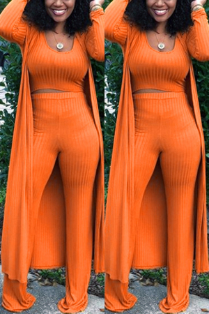 Orange Sexy Solid Tight-Fitting Pure Knit Three Piece Suit