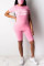 Pink Fashion Casual Printed Short Sleeve Shorts Set