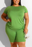 Army Green Fashion Casual Short Sleeve Top Plus Size Set