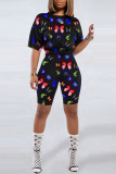 White Fashion Casual Butterfly Print Sports Set