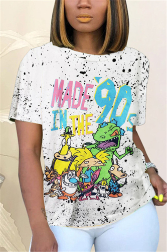 White Fashion Casual Print Short Sleeve T-shirt