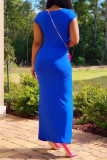 Blue Fashion Casual Short Sleeve Slim Dress