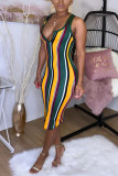 Yellow Sexy Fashion Striped Sleeveless Dress
