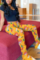 Yellow Fashion Casual Printed Sports Trousers
