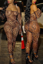 Leopard print Sexy Casual Print Strapless Jumpsuit