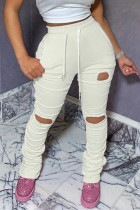 BeigeWhite Fashion Casual Slim Track Pants