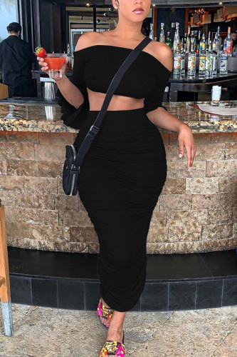 Black Fashion Sexy Halter Top Skirt Two-piece Set