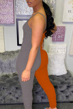 Orange Sexy Fashion Solid Patchwork Sleeveless Slip Jumpsuits