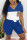 Blue Fashion Casual Stitching Short Sleeve Shorts Set