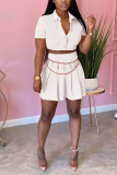 White Sexy Short Sleeve Short Skirt Set (Without Belt)