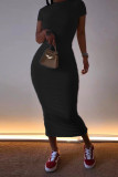 Black Fashion Casual Short Sleeve Slim Dress