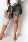 Black Fashion Casual Stitching Denim Shorts