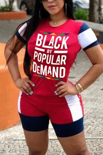 Red Fashion Casual Printed T-shirt Shorts Set