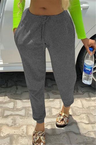 Grey Fashion Casual Mid Waist Trousers