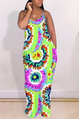 Green Fashion Sexy Printed Suspender Dress