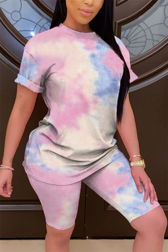 Pink Fashion Casual Printed T-shirt Shorts Set