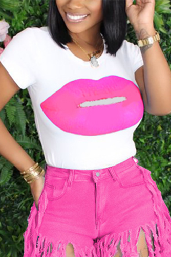 Pink Fashion Casual Printed Short Sleeve T-shirt