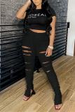 Black Fashion Sexy Ripped Sports Trousers