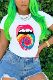 Orange Fashion Lips Print Short Sleeve T-shirt