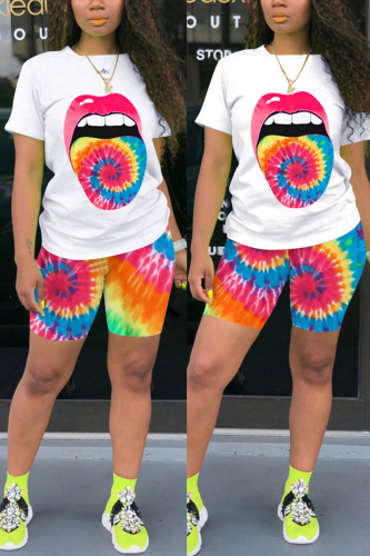 Orange Fashion Casual Printed T-shirt Shorts Set