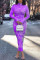 Purple Fashion Sexy Print Turtleneck Dress