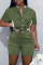 Army Green Fashion Casual Solid Patchwork O Neck Short Sleeve Two Pieces