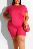 Wine Red Fashion Casual Plus Size T-Shirt Set