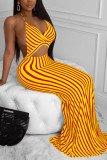 Yellow adult Sexy Fashion Off The Shoulder Sleeveless Slip Pencil Dress Floor-Length backless Pri