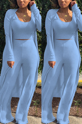 Blue Fashion Casual Trousers Three-piece Set
