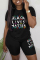 Black Fashion Casual Printed Short Sleeve Shorts Set