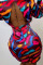 Colour Sexy Print Split Joint Backless Turtleneck Irregular Dress Dresses