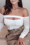 White Sexy Solid Hollowed Out Off the Shoulder Tops