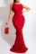 Red Fashion Sexy Solid Split Joint Backless O Neck Evening Dress