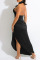 Black Fashion Sexy Solid Backless Halter Sleeveless Dress Dresses