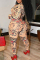 Khaki Sexy Print Patchwork Zipper Plus Size Jumpsuits