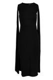 Black Casual Elegant Solid Patchwork Fold Asymmetrical O Neck One Step Skirt Dresses