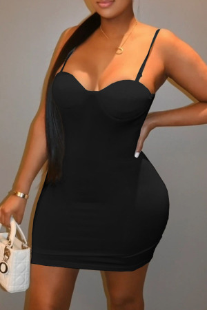 Black Sexy Casual Solid Backless Spaghetti Strap Sleeveless Dress