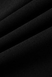 Black Casual Elegant Solid Patchwork Fold Asymmetrical O Neck One Step Skirt Dresses