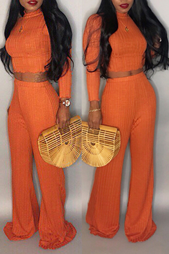 Croci Chic Long Sleeves Loose Orange Two-piece Pants Set