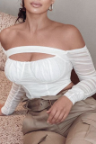 White Sexy Solid Hollowed Out Off the Shoulder Tops