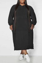 Black Casual Solid Split Joint Hooded Collar Straight Plus Size Dresses